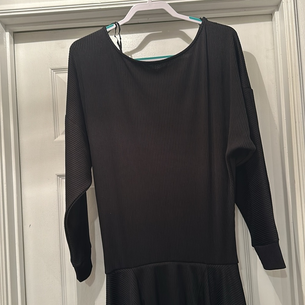 Thick Free People Ribbed Long Sleeve Black Dress - Picture 11 of 16